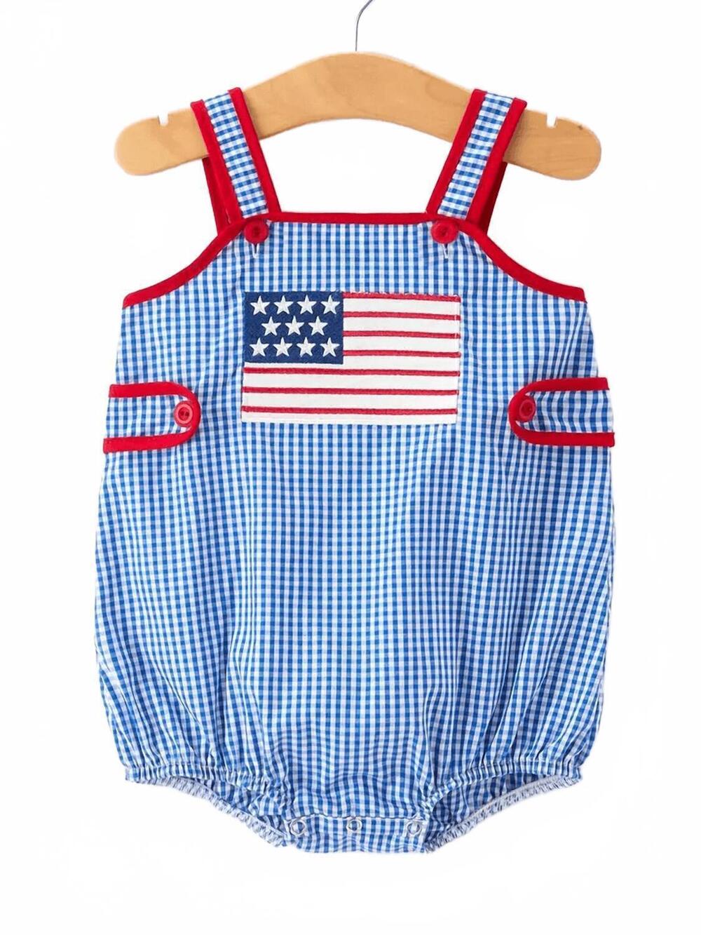 NEW RYLEE FAITH DESIGNS kid's 4th of july romper in blue multi